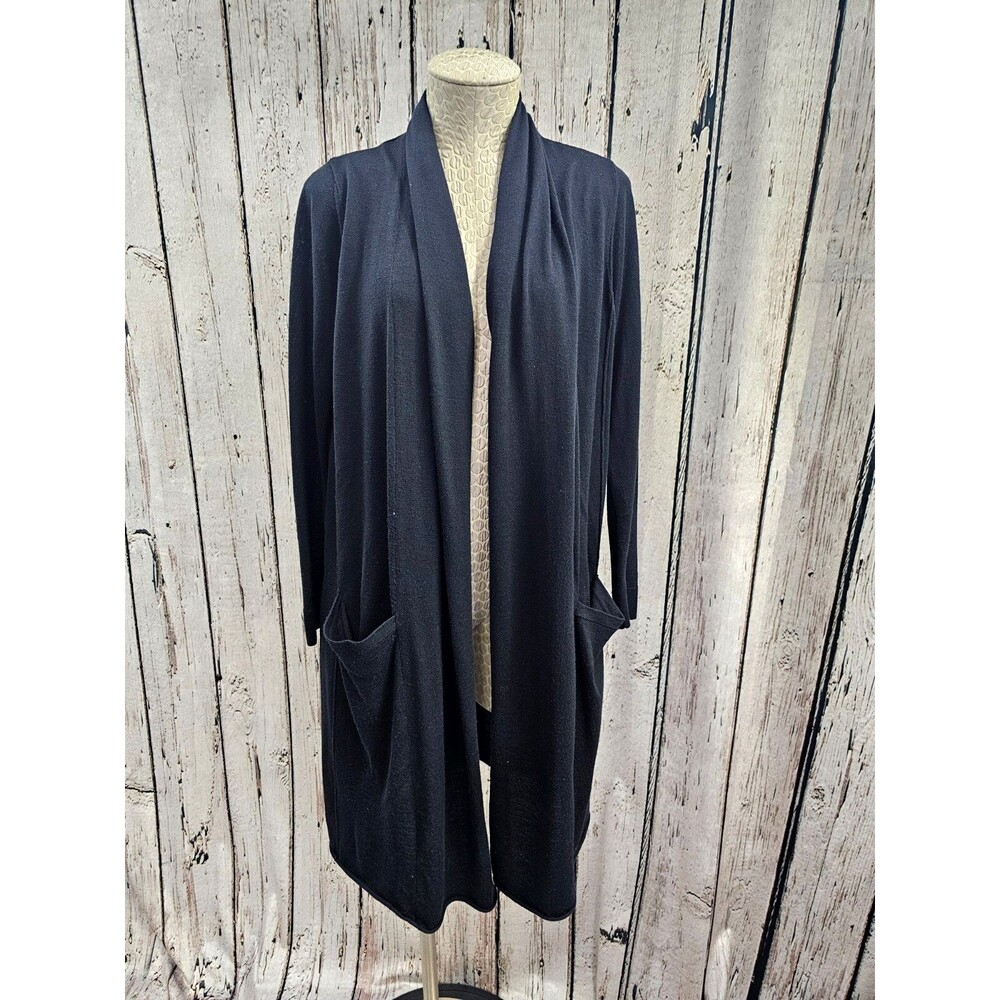 W BY WORTH Women's S Black 100% Wool‎ Long Tunic Cardigan Duster Sweater EUC
